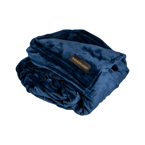 Snoezelkont XXL fleece deken in koningsblauw verpakt met een strik